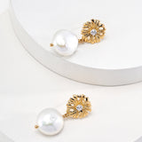 Golden Zircon Blossom Pearl Drop Earrings | Fiore Di Perle