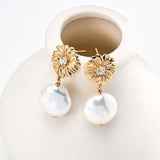 Golden Zircon Blossom Pearl Drop Earrings | Fiore Di Perle